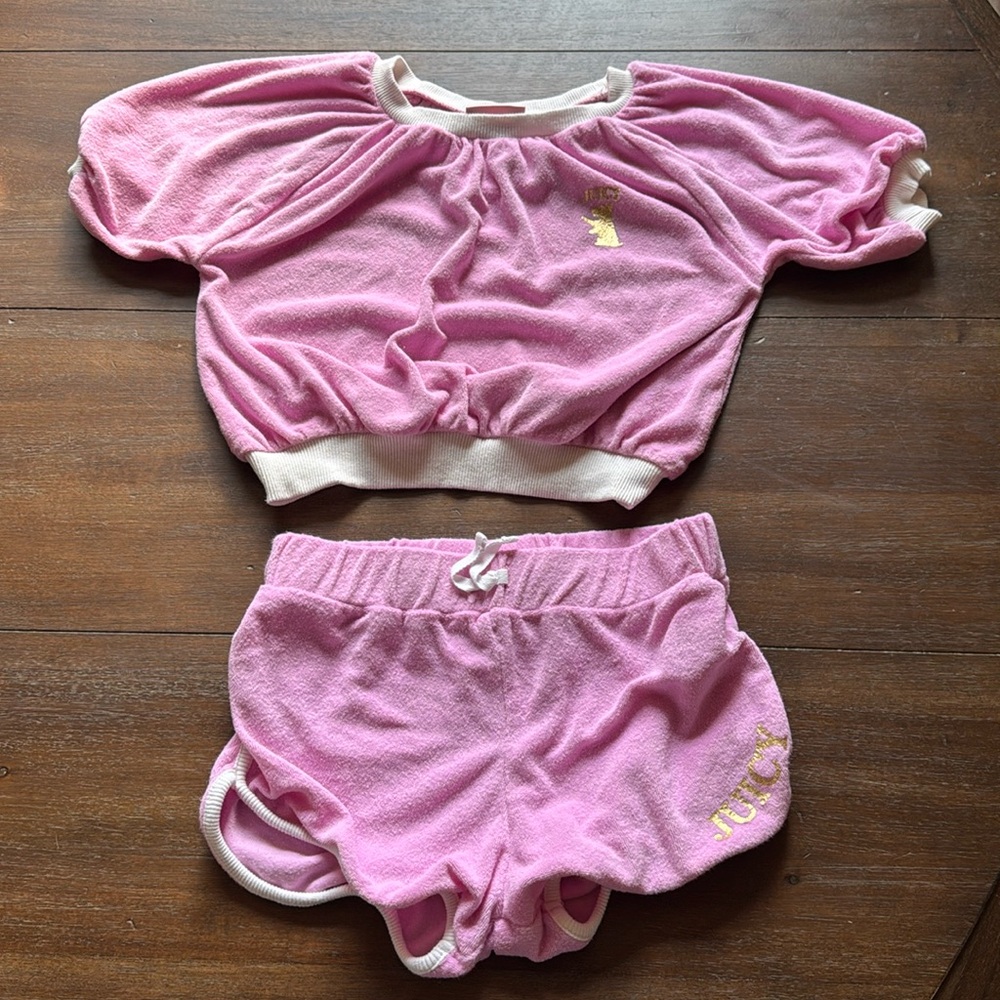 Size 8/10 Juicy Couture Kids pink tee and shorts set